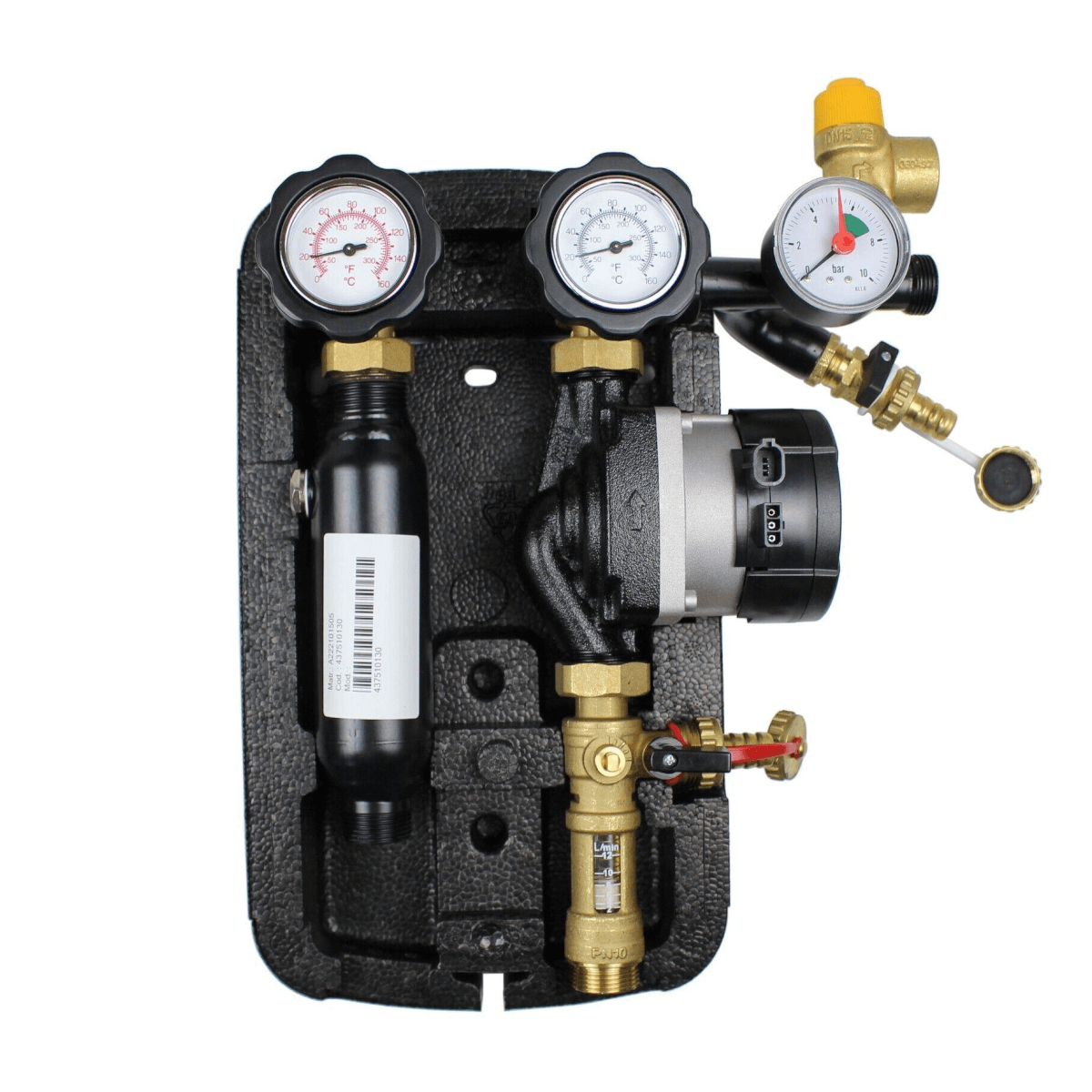 Hydraulikgruppe für Solarthermie mit Pumpe, Manometer und Durchflussmesser, Solarstation Pumpengruppe Hocheffizienzpumpe