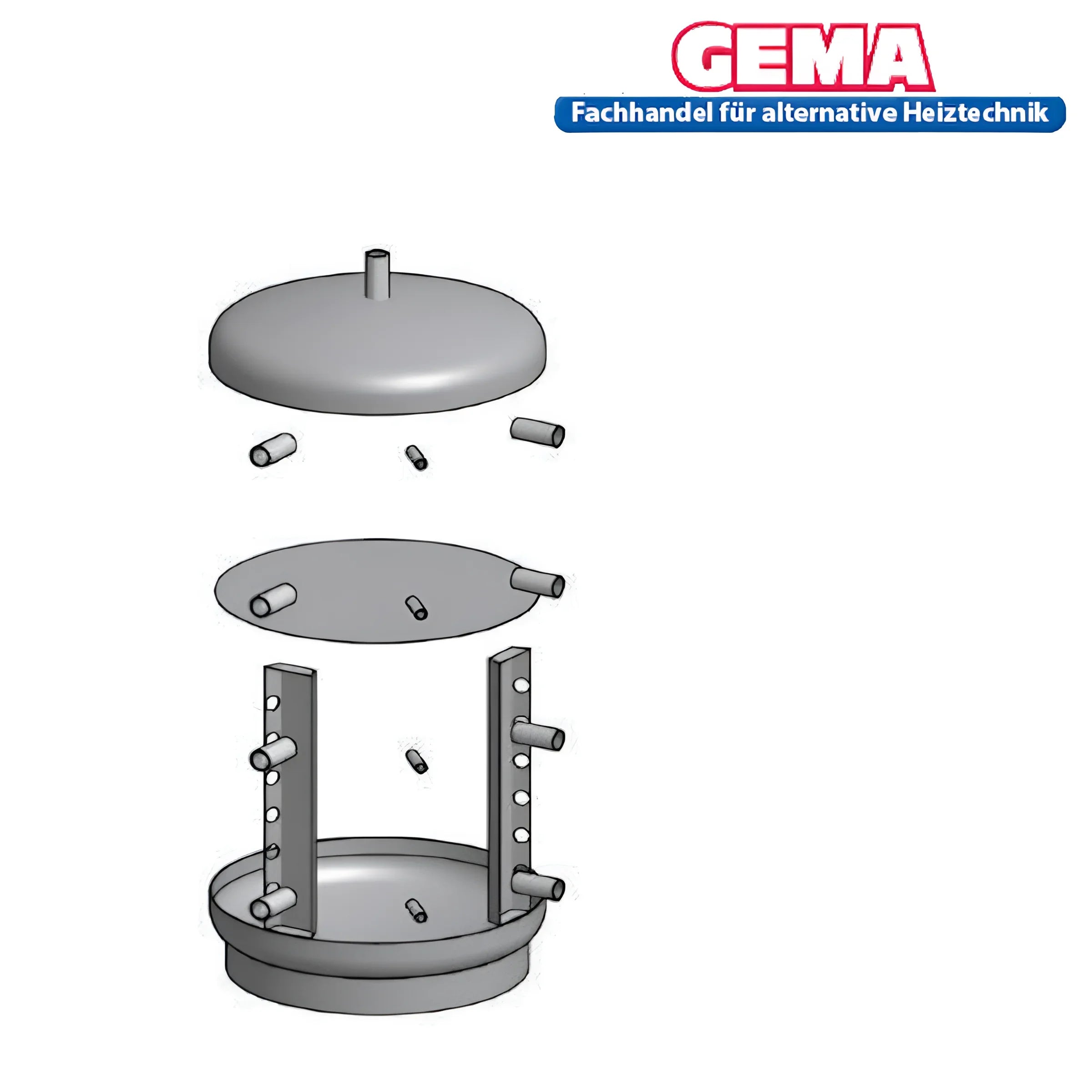 Explosionszeichnung eines modularen Schichtspeicher ohne Wärmetauscher
