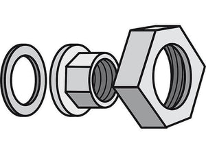 Sammlung von Muttern und Scheiben für Pumpenverschraubungen inklusive Dichtung 1 1/2