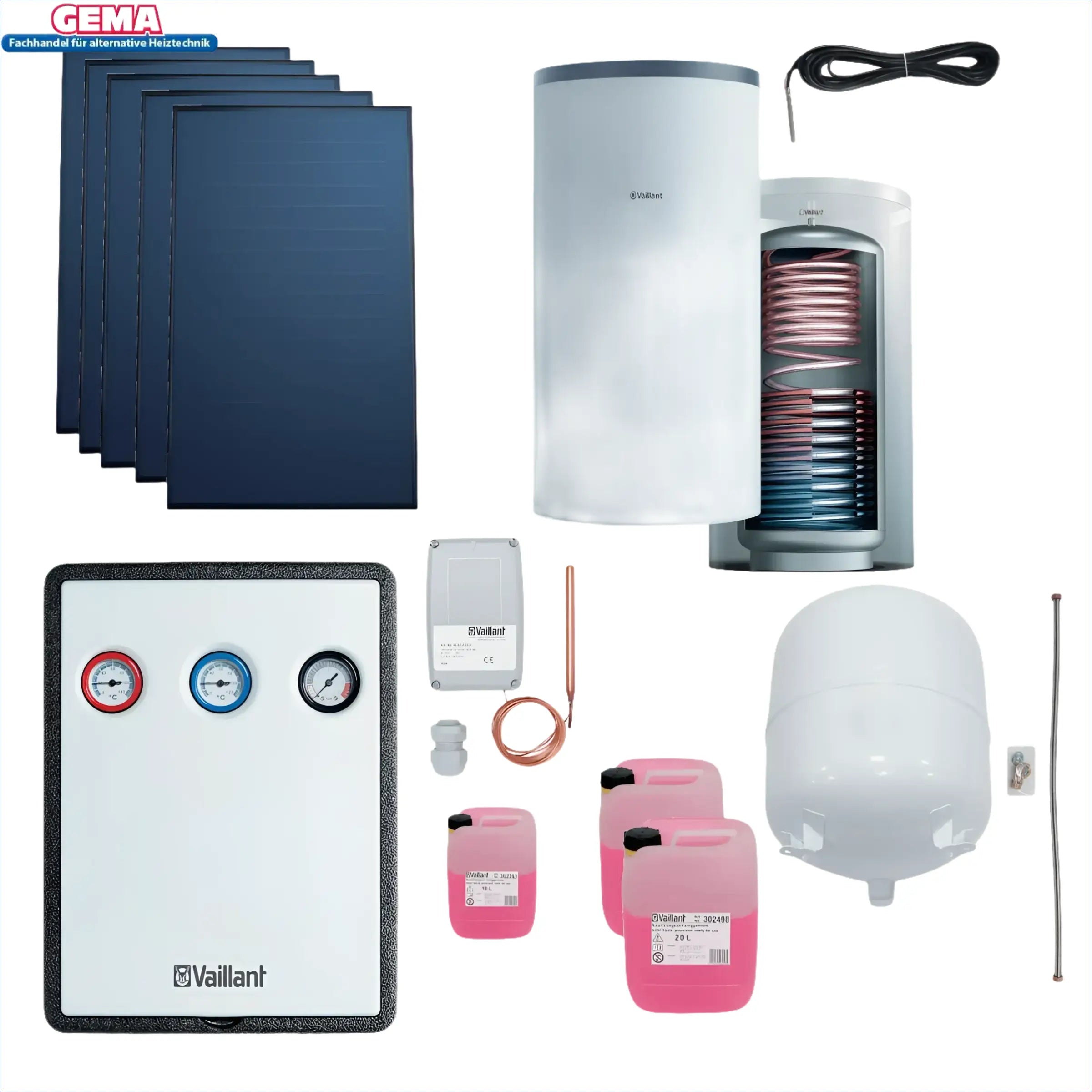 Solarthermie-Systemkomponenten für Vaillant Solarpaket, inklusive Aurotherm Flachkollektoren und Solarstation VMS