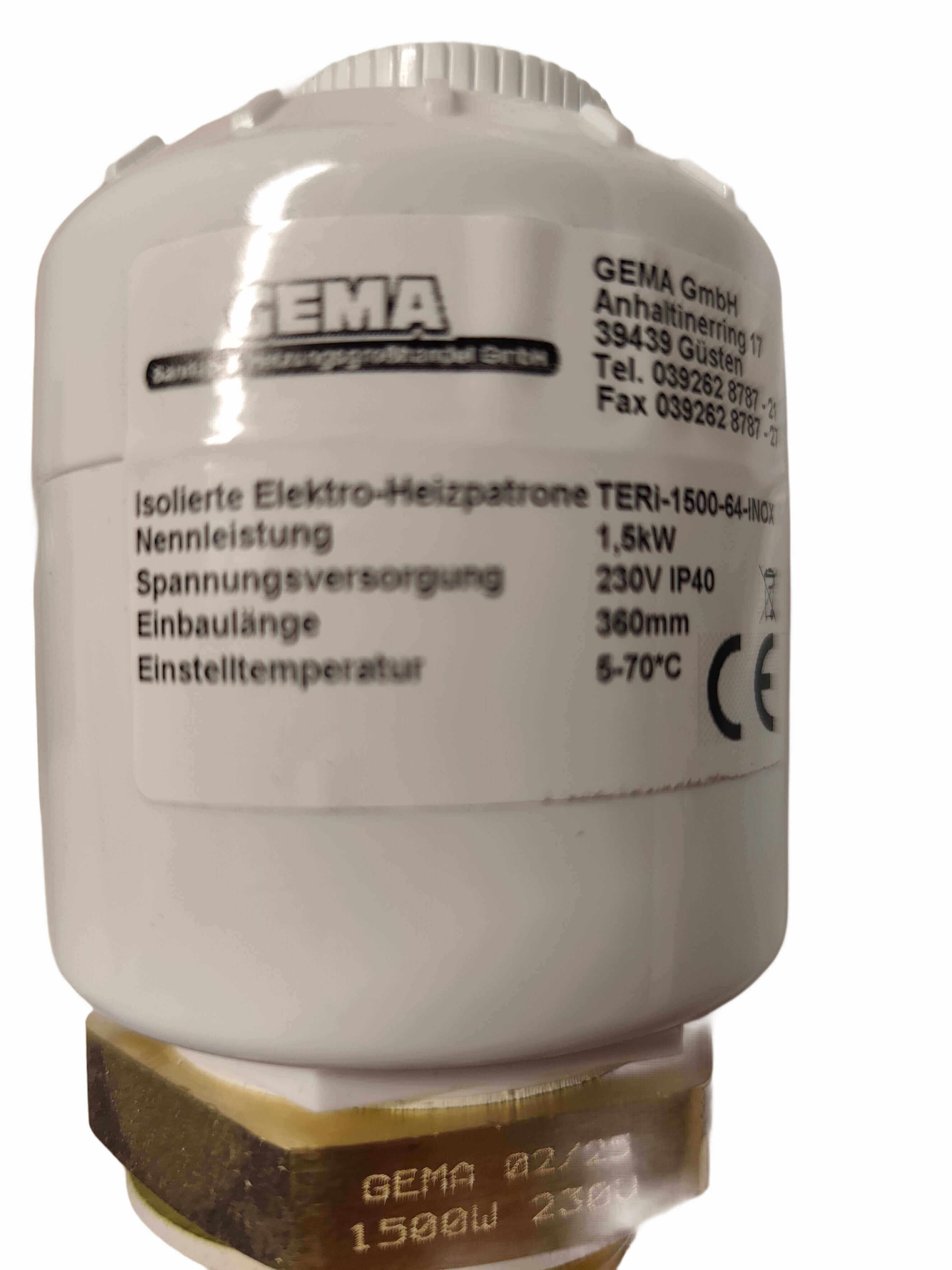 Eisolierte Elektro-Heizpatrone TERI 1500, 1,5 kW für Warmwasserspeicher, 📦 Leistung 230V, 60°-70°C 🌡️.