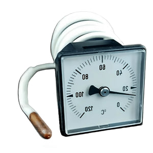 Quadratisches Analoges Thermometer Defro mit spiralförmigem Messfühler für Kesseltemperatur