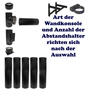 DW Neo schwarz Schornstein-Set 🏠 mit Wandkonsolen & Abstandshaltern für optimale Sicherheit 🔒