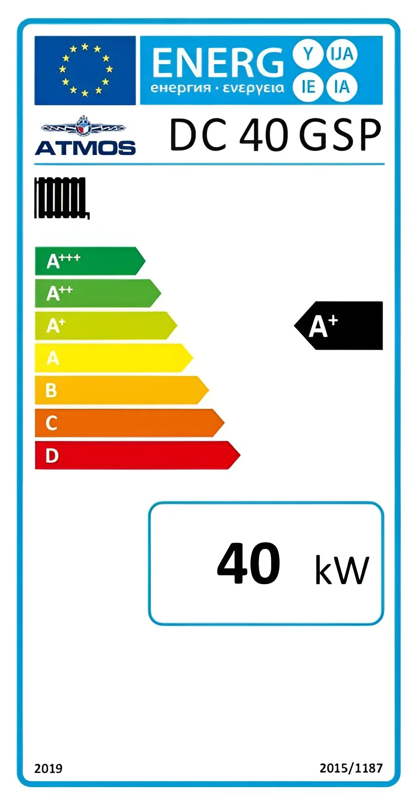 Energieeffizienzlabel für Kombikessel Atmos DC GSP mit Pelletsbrenner A25GSP, 40 kW
