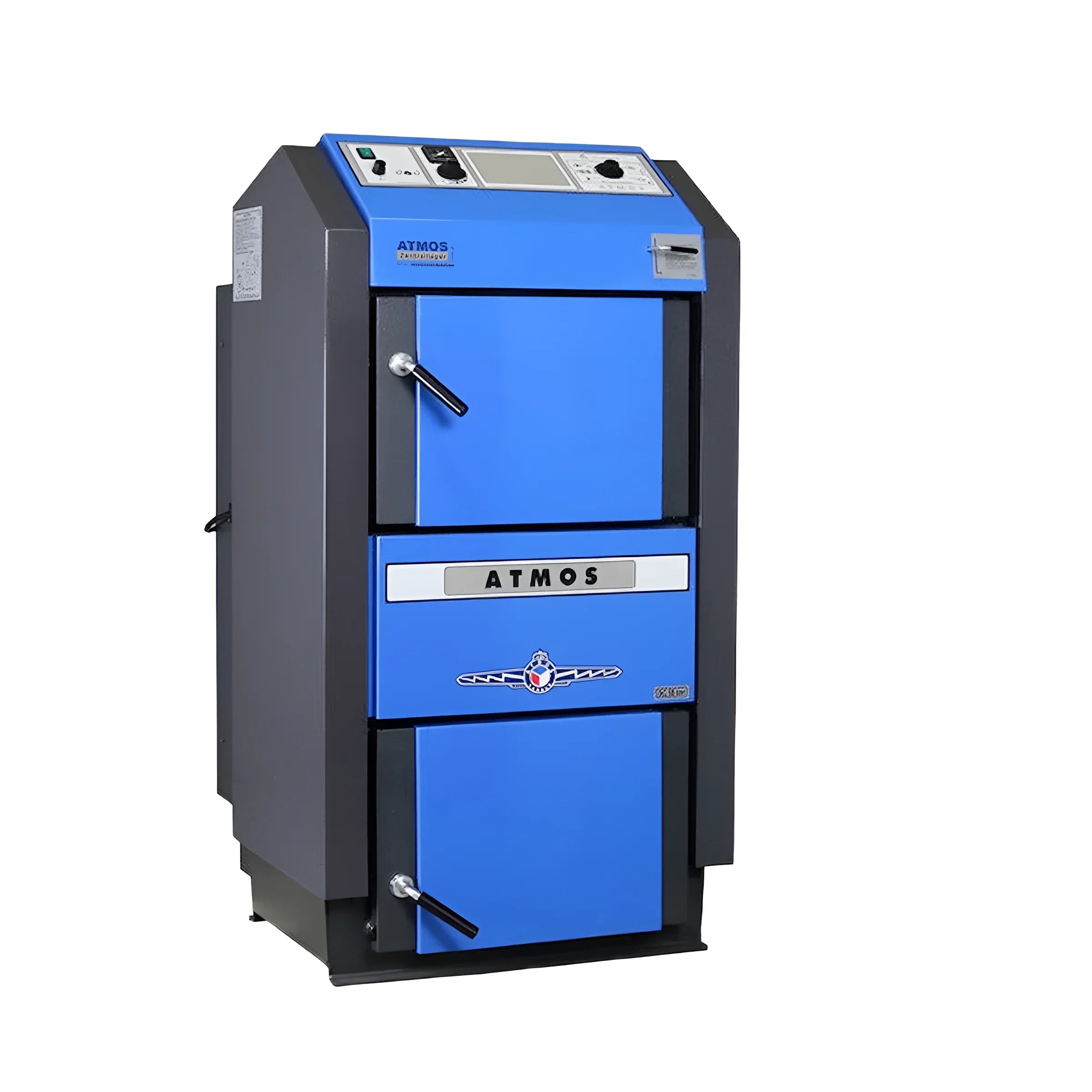 Blaue und graue Festbrennstoff-Heizung aus der Holzvergaser Atmos GSE Serie