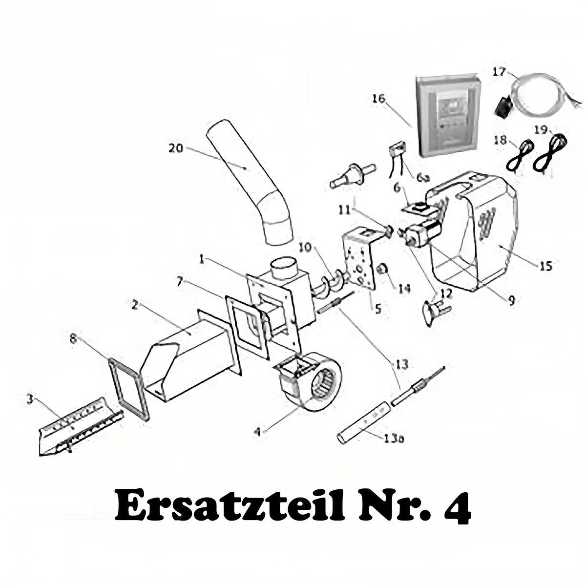 Ersatzteil Nr. 4 für Pelletbrenner 🌡️ - technische Zeichnung mit Komponenten und Zubehör. Ideal für Reparaturen.