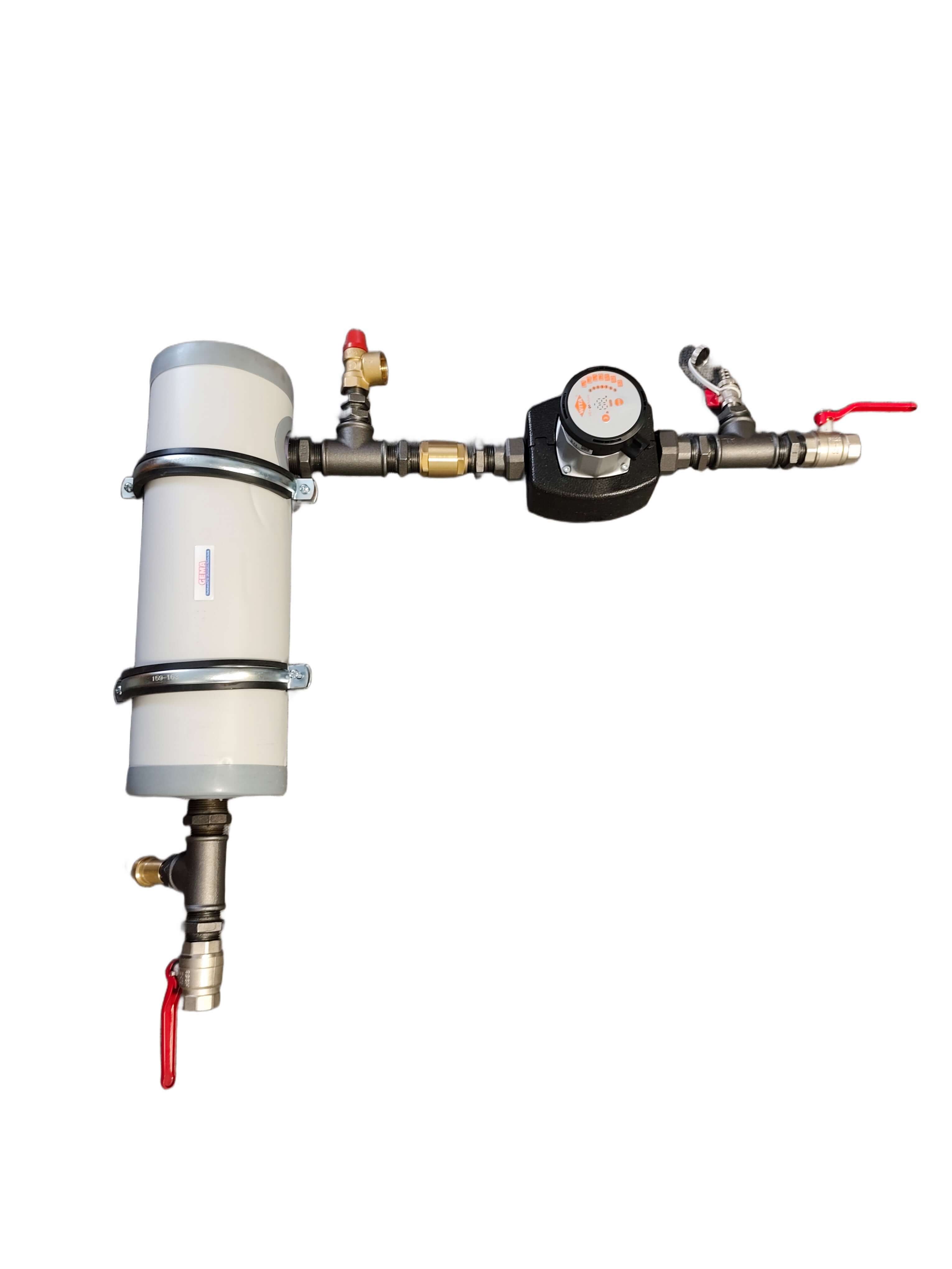 Plumbing system with cylindrical tank, pressure regulator, valves für Gema Anschlusspaket