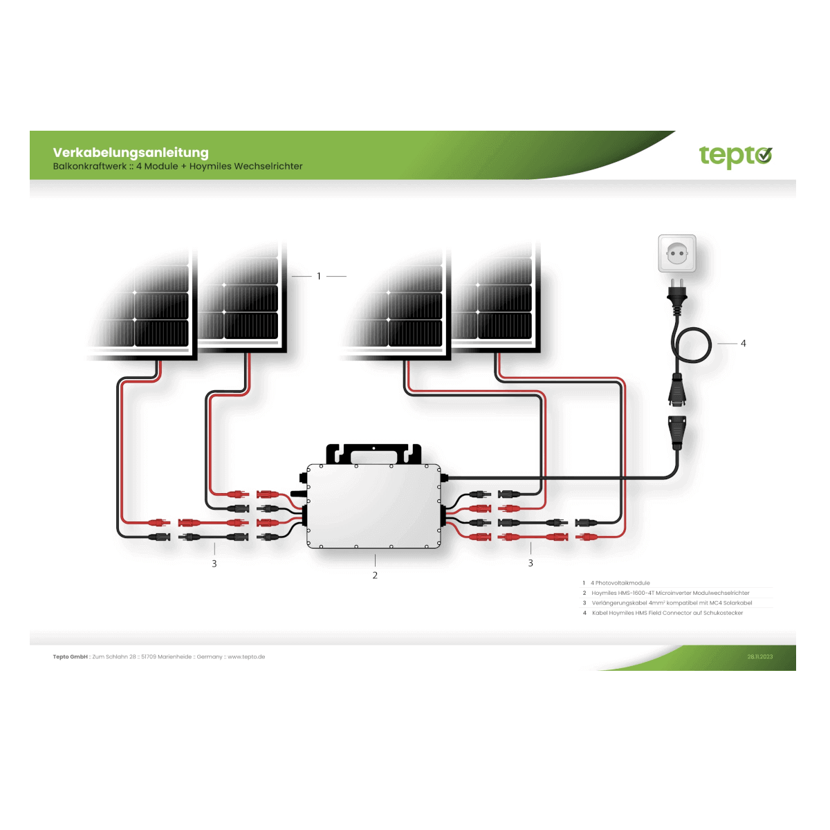 Balkonkraftwerk 1740Wp 4xTrina Solar Modul Hoymiles HMS-1600-4T Microinverter Komplettset Black Frame - GEMA Shop