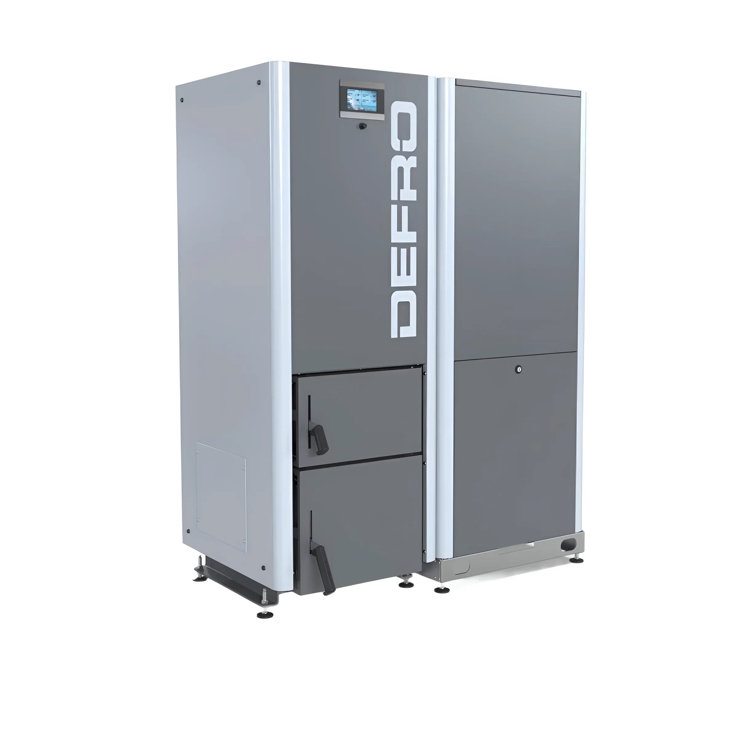 Graues und silbernes Pelletkessel DEFRO Gamma 25 kW mit automatischer Wärmetauscher Reinigung