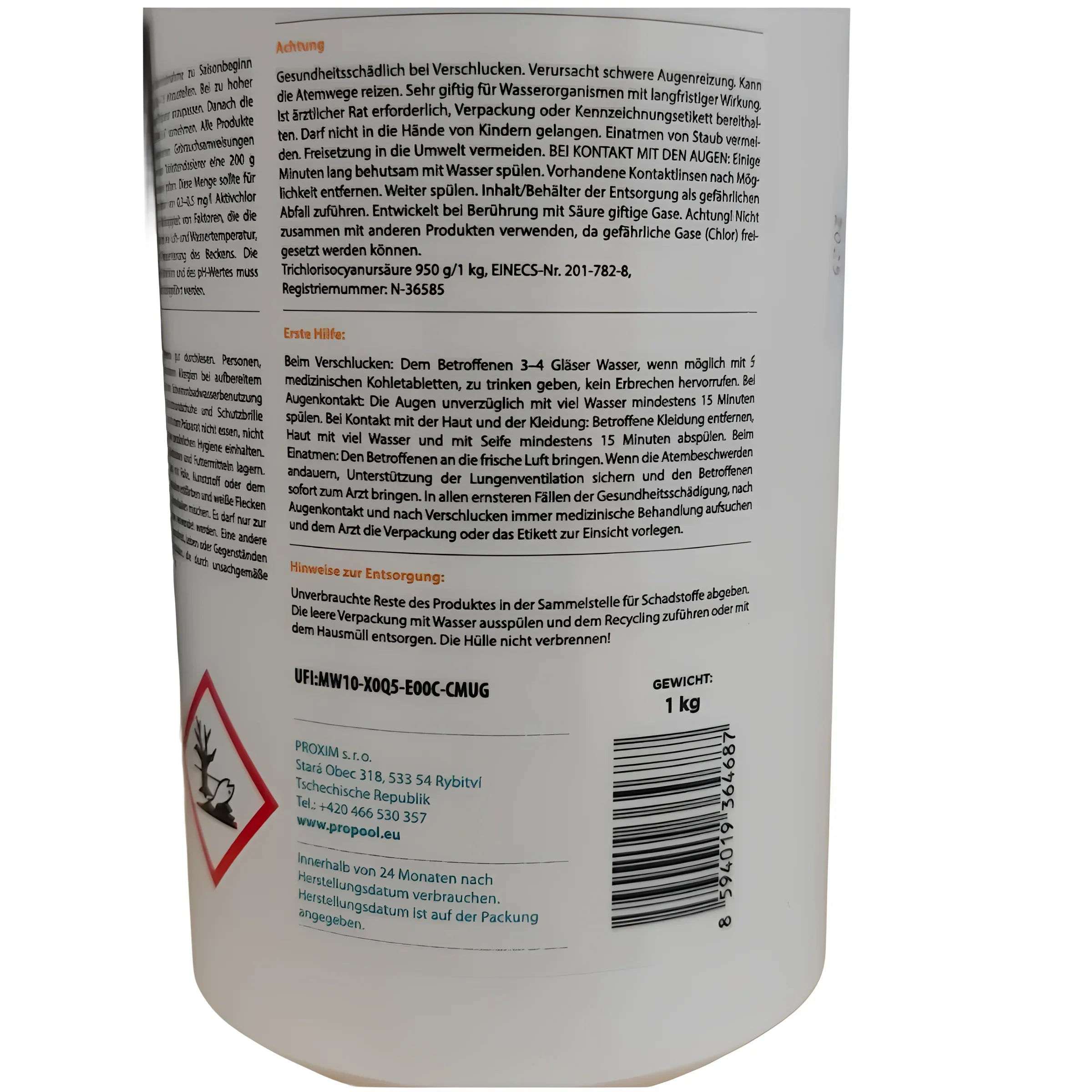 Reinigungprodukt mit Sicherheitshinweisen für Chlortabletten für Pool 5-in-1