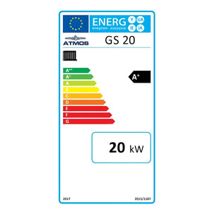 Energieeffizienzlabel für Heizkessel Holz Atmos GS20 mit A+ Bewertung und 20 kW Leistung 🔥💡