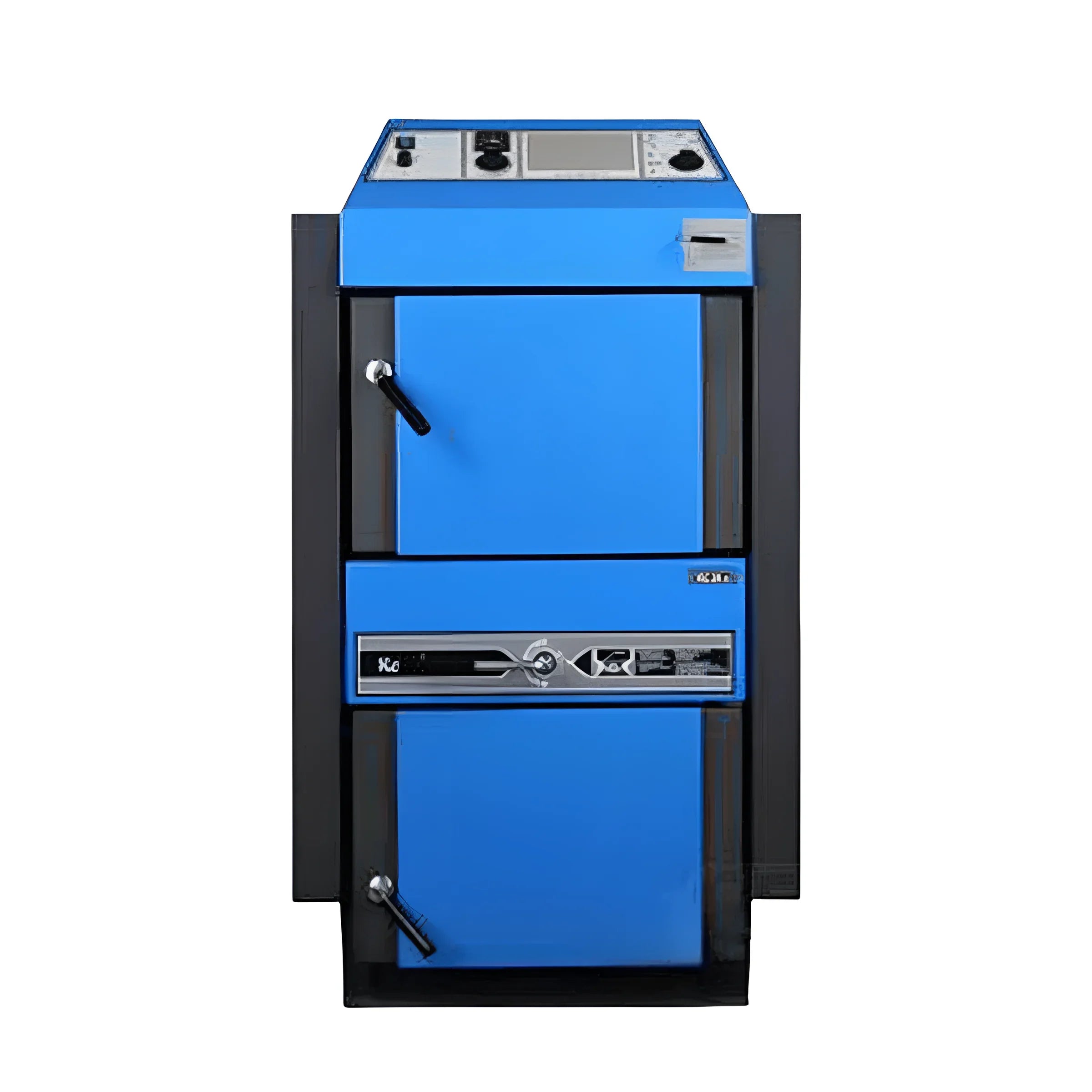 Kohlekessel Atmos KC16S in Blau, vielseitig für Holz und Kohle, ideal für Heizsysteme in Häusern und Werkstätten.
