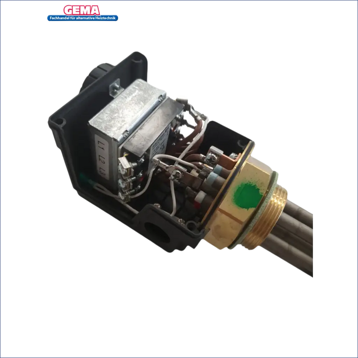Elektrisches Heizelement mit Schaltkasten.