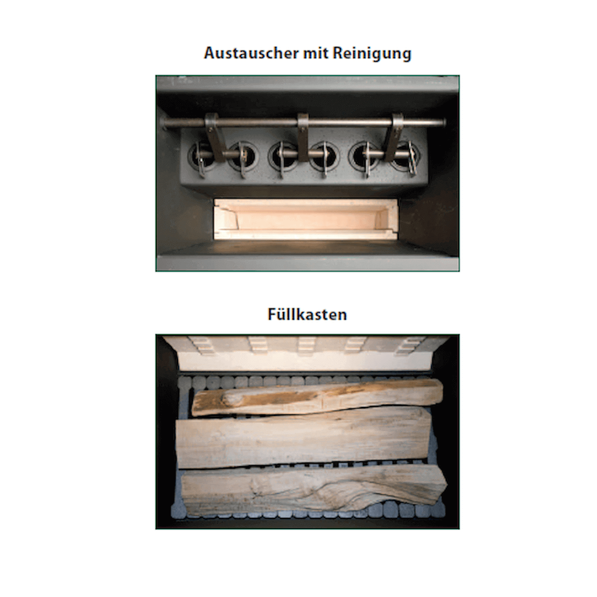 Innenansicht des Holzvergaserkessels ROJEK PK BIO 50 kW für feste Brennstoffe