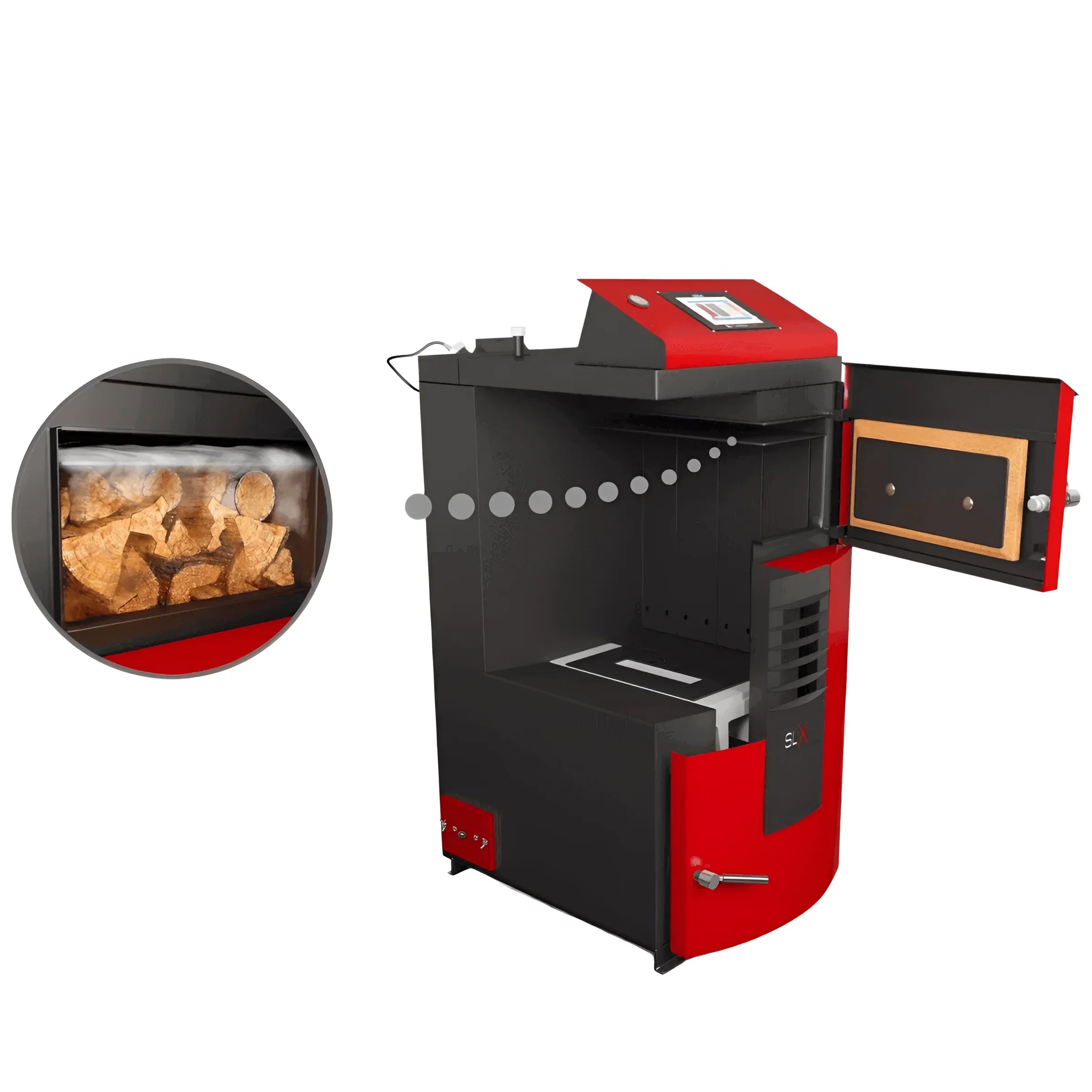 Robuste Bauweise des Holzvergaserkessels Attack SLX Profi 20 kW in Rot und Schwarz