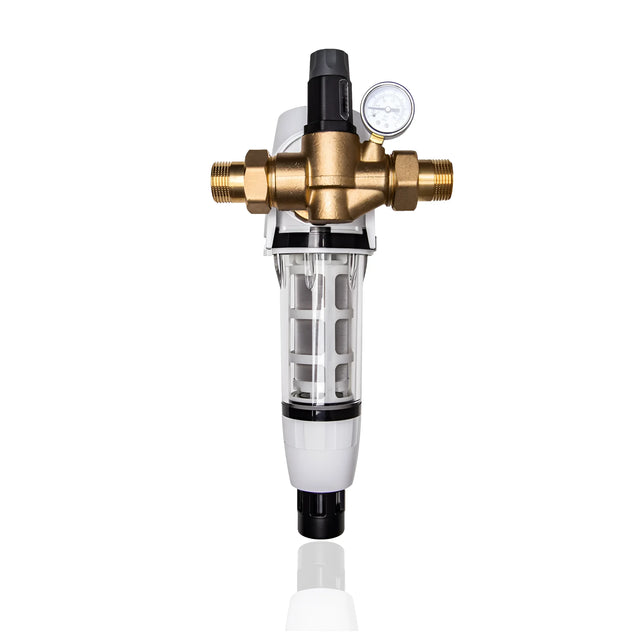 Rückspülfilter AQMOS 1 Zoll mit Druckminderer und Manometer.