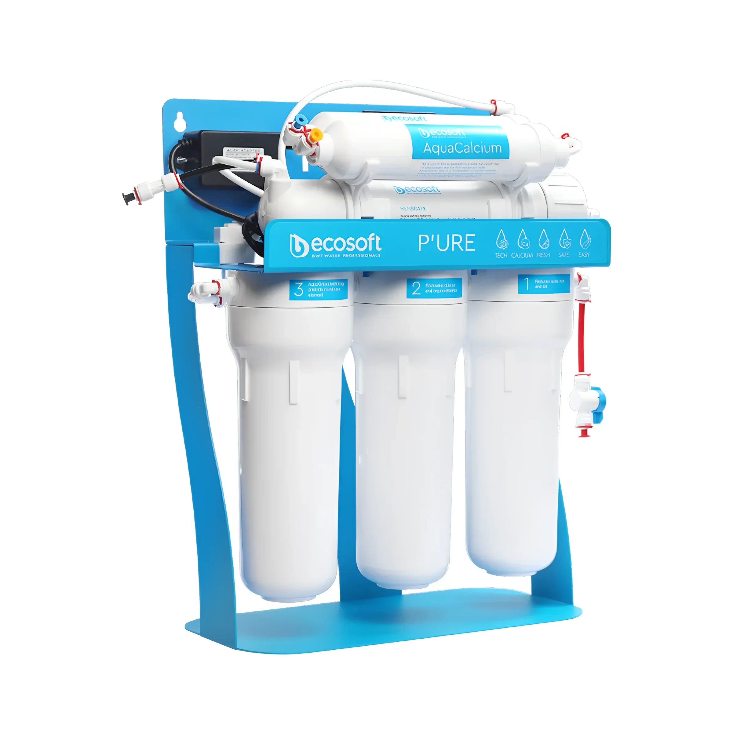 Blue and white umkehrosmoseanlage pure aquacalcium mit selbstständigem metallgestell für wohlschmeckendes trinkwasser