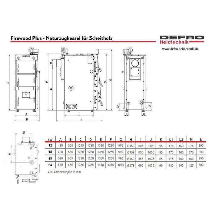 Defro Firewood 19 kW plus Pufferspeicher mit 1 WT