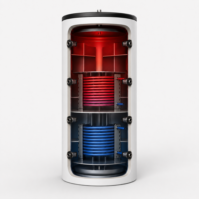 Layers - buffer storage with 2 heat exchangers
