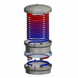 Explodierte Ansicht eines Wärmepumpen-Kombispeichers mit helical coil, reduziert wärmeverluste