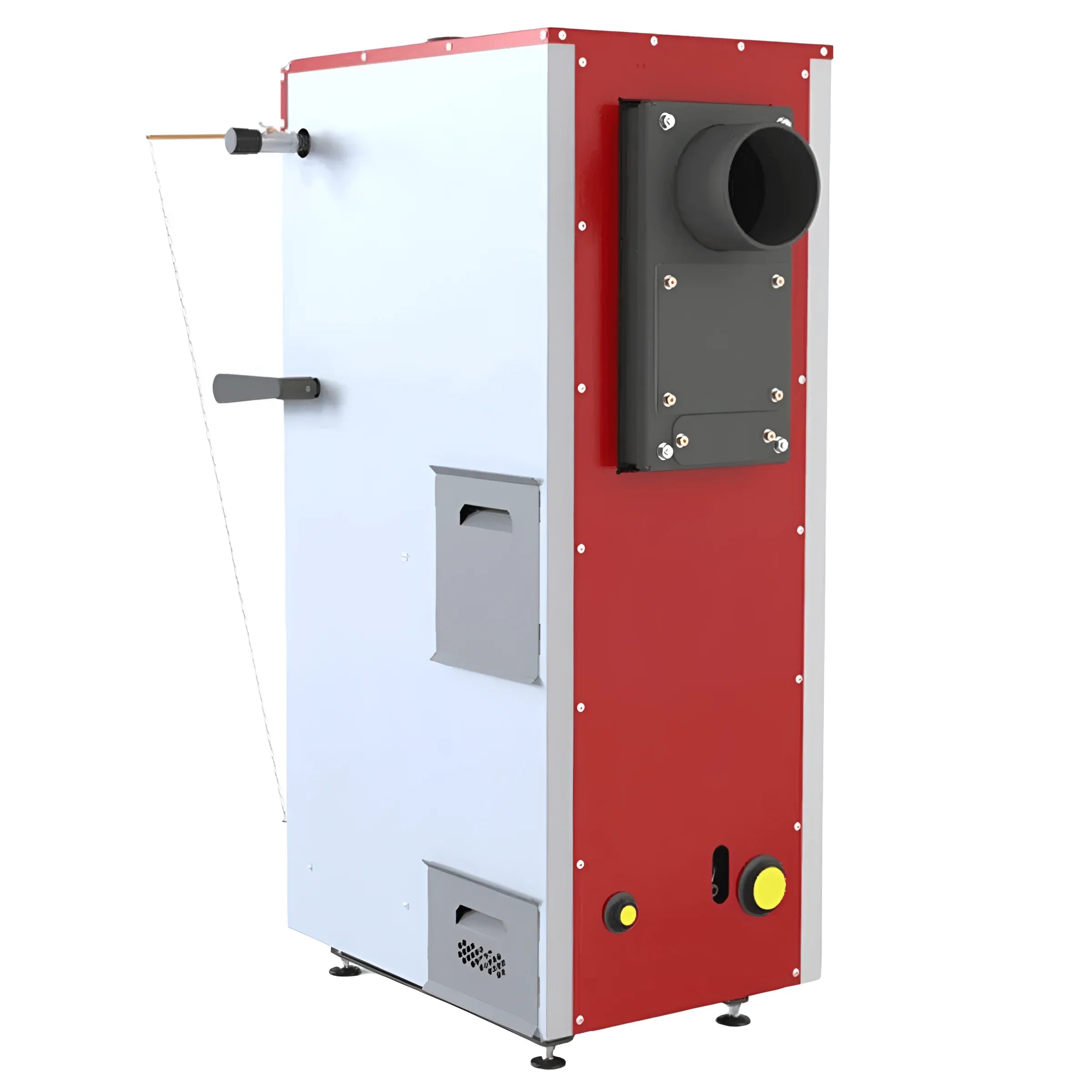 Roter und weißer industrieller Boiler aus der Defro DWS Serie für Holz-Kohle Heizkessel
