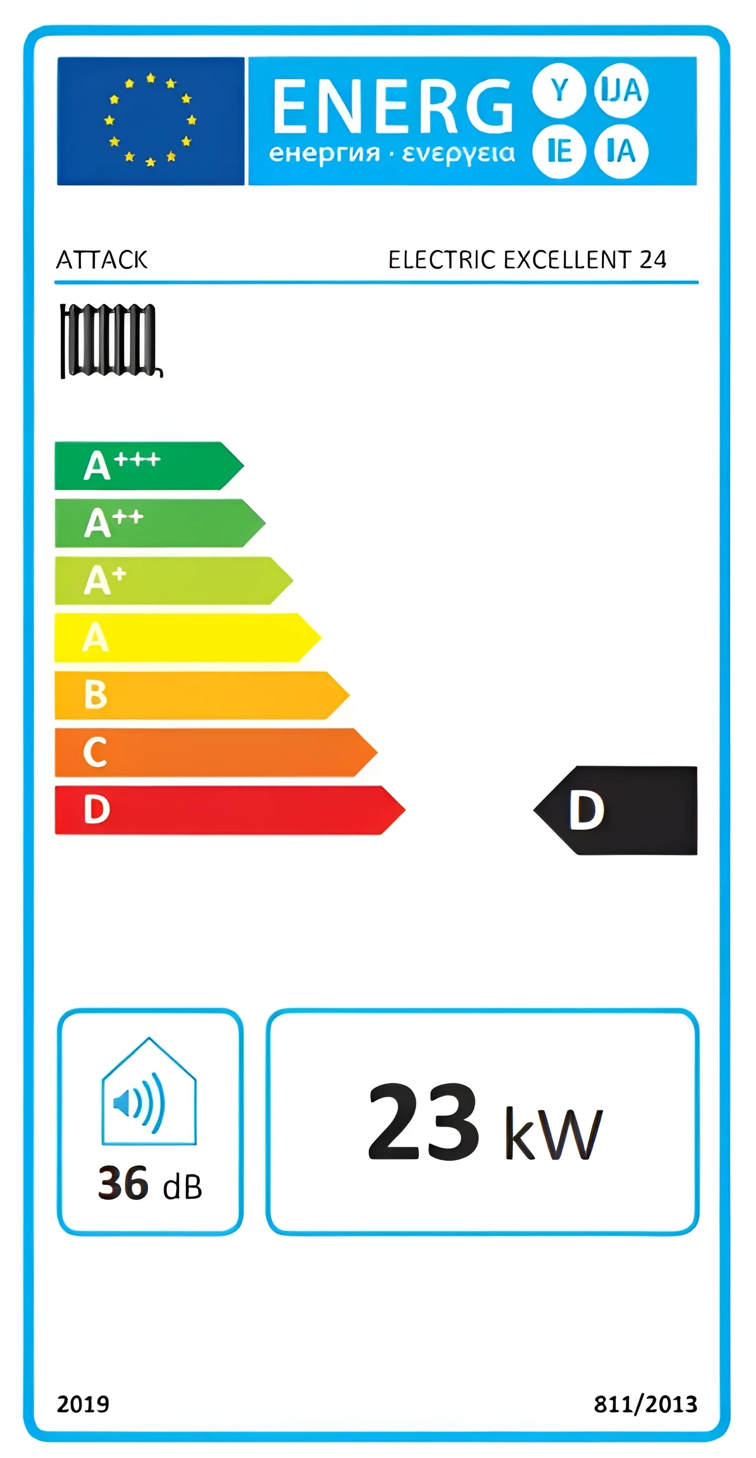 Energieeffizienzlabel für den Elektrokessel ATTACK Electric Exellent 24 kW, umweltfreundliche Heizlösung