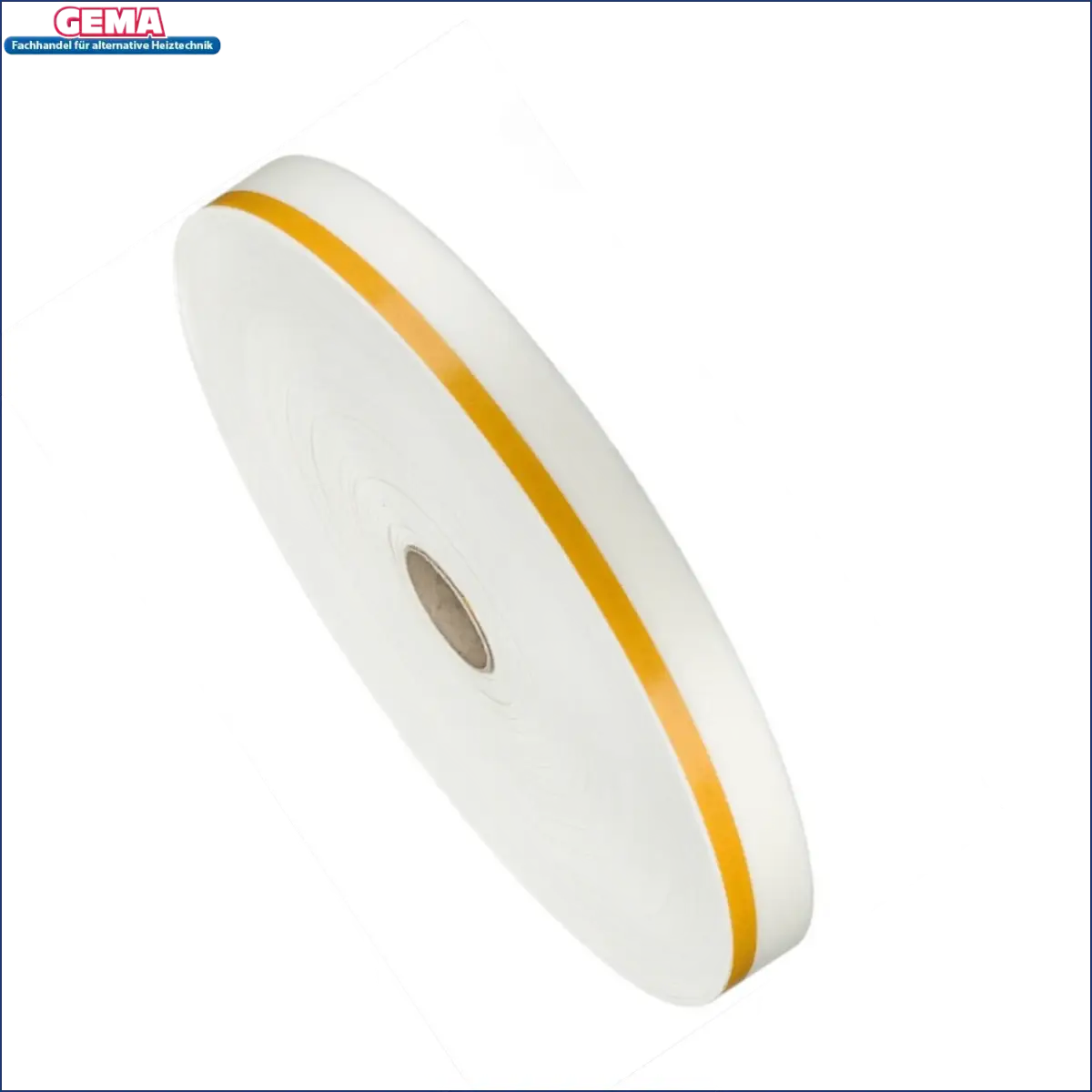 Selbstklebendes Dehnfugenband mit weißem Tape und gelbem Streifen, ideal für Boiler-Zubehör