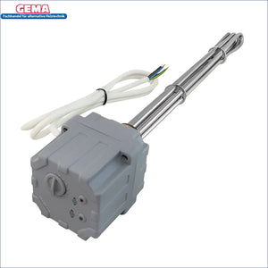 Immersion heater mit grauem Elektroheizstab regler, weißem Kabel, ausgestattet mit Thermostat 75°C