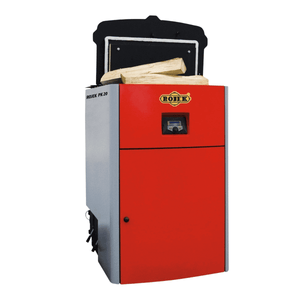 Roter und grauer Holzvergaser-Kessel für nachhaltige Wärme im Produkt HOLZVERGASERKESSEL ROJEK PK BIO 50 kW