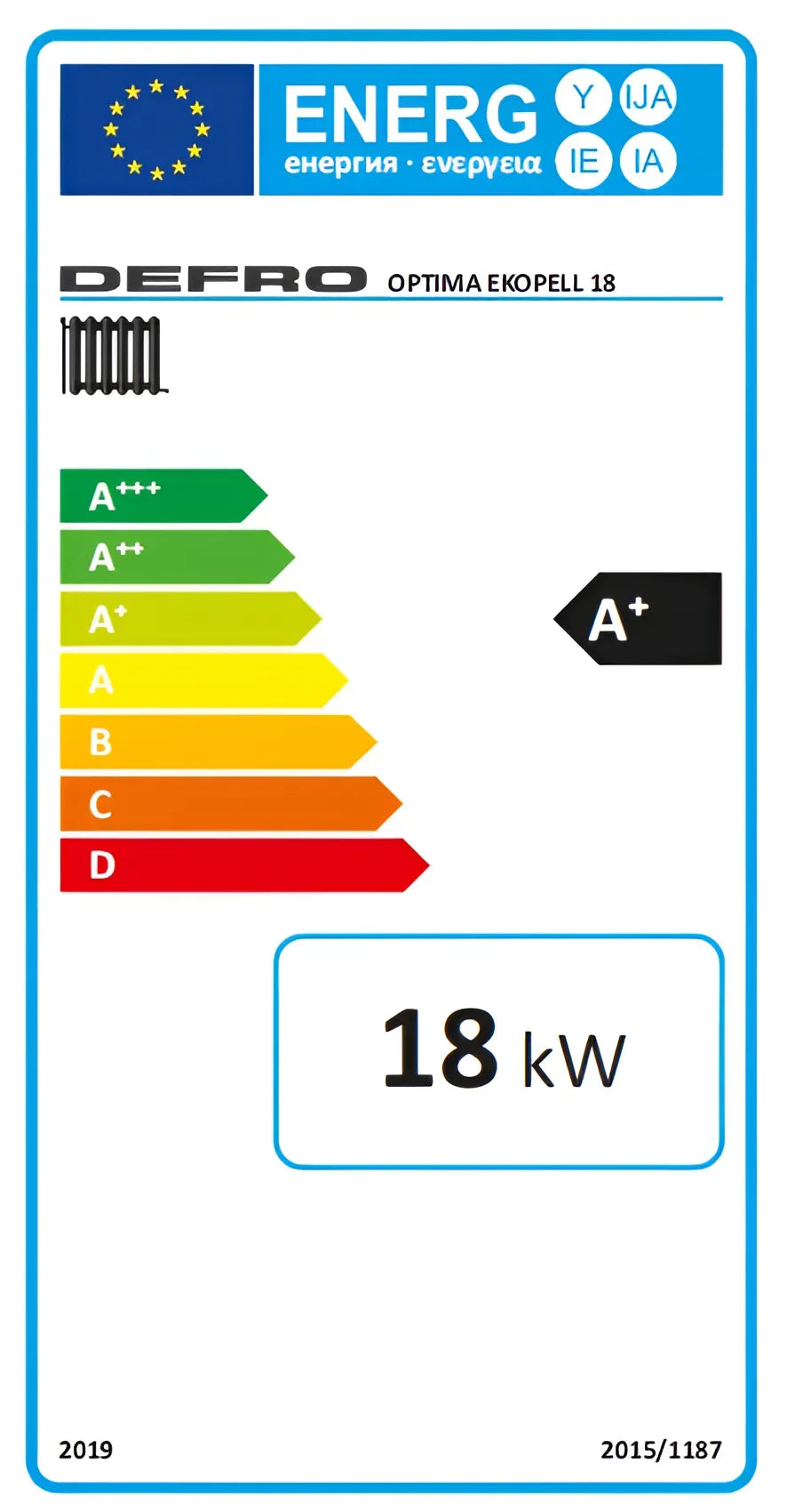 Energieeffizienzlabel für Pelletkessel Defro Optima Ekopell 18 kW mit APC Regler