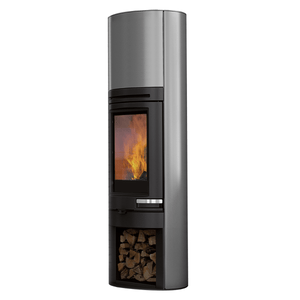 Edilkamin Tally S Evo 9,1 kW 💨 eleganter Kaminofen mit großem Fenster 🔥 und Holzlager, für behagliche Wärme 🏡.