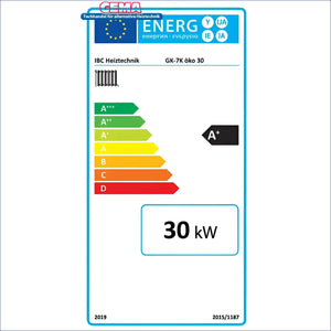 Energieeffizienzlabel für Holzvergaserkessel IBC GK-7K-Öko 30 kW als nachhaltige Heizlösung