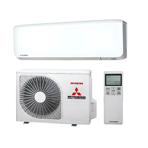 Weißes Mitsubishi Monosplit-Klimaanlage mit Fernbedienung, Teil von Mitsubishi Heavy Industries