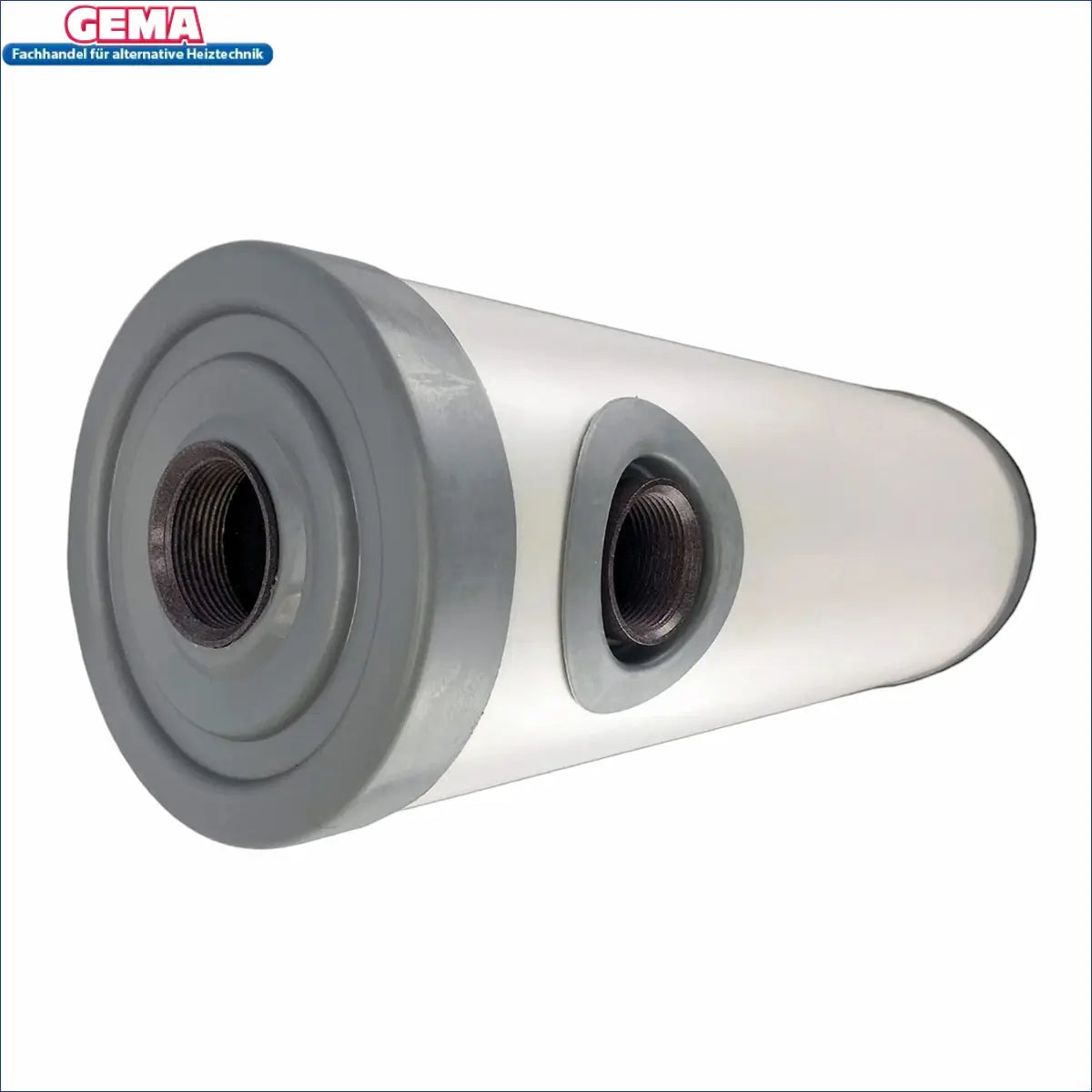 Cylindrischer Wasserfilter mit threadsicheren Anschlüssen für Nachheizmodule bei robuster Bauweise