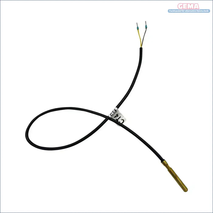 Schwarzes Kabel mit Sensor und offenen Kontakten für Temperatursensor mit Messingspitze