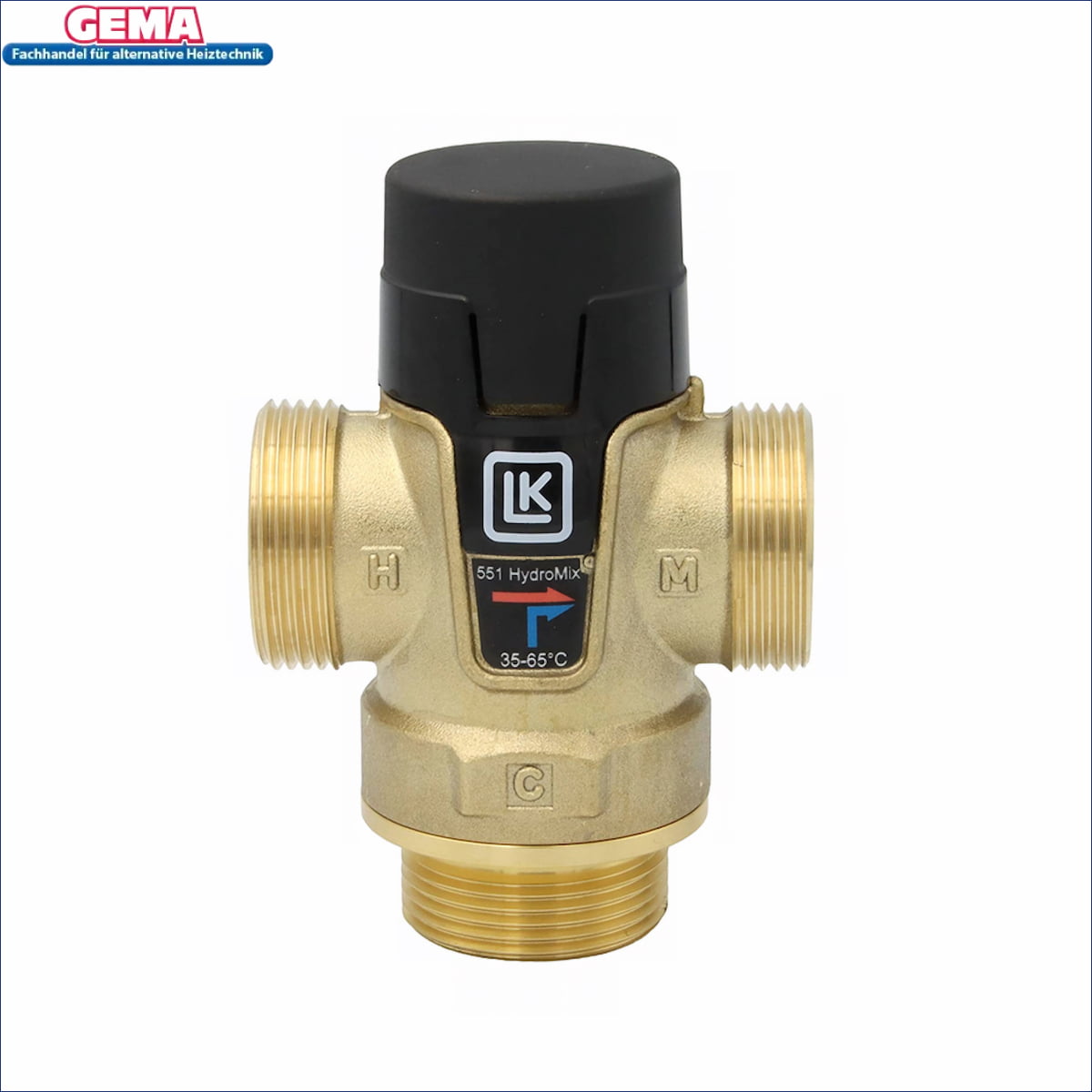 Brass thermostatischer Mischventil mit schwarzer Oberseite für Brauchwassermischer LK 551 HydroMix 1’’ Außengewinde, ideal für K