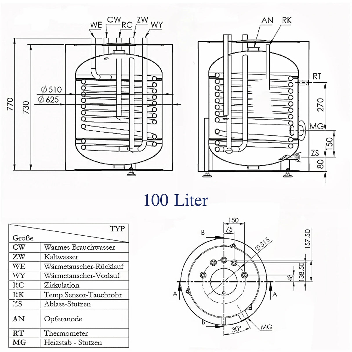 Trinkwasserspeicher 100 Liter & SMART Heizstab 3 kW mit WIFI - GEMA Shop