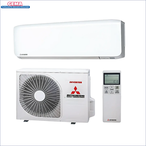 Weiße Mitsubishi Monosplit-Klimaanlage mit Fernbedienung, effiziente Raumkühlung